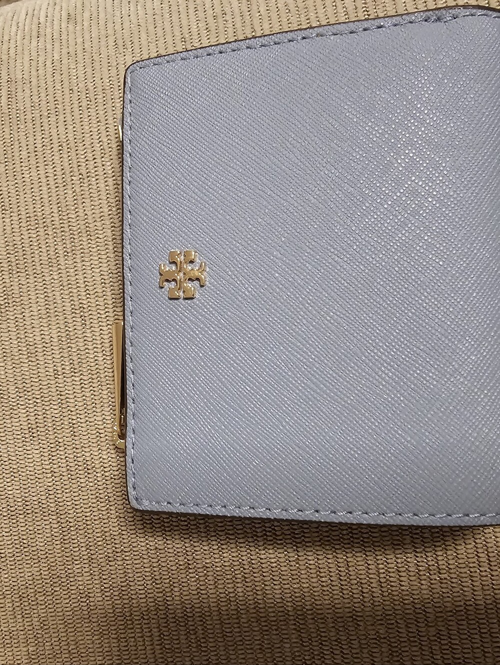Tory Burch Blue Leather Bifold Wallet - Gold Logo